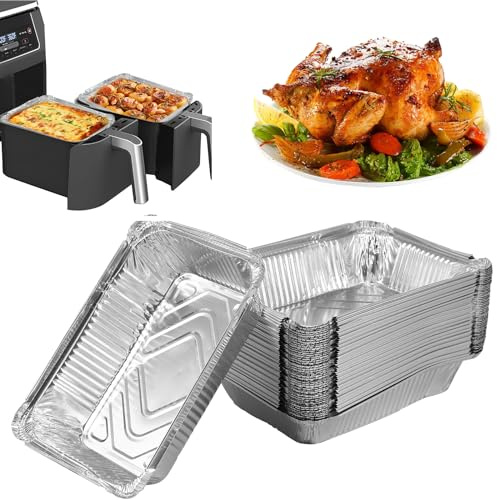 Eyoulife 50 Stück Grill Aluschalen Quadratisch 22x16x5cm 1100ml, Alu Grillschalen Fettauffangschale Gasgrill, zum Backen Grillen Kochen