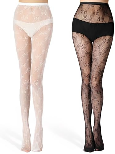 SOVYTH 2 pares Encaje Medias, Transpirable Medias Mujer, Adelgazante Medias Rejilla Mujer, Medias sexis de red para mujer, medias estampadas, medias hasta el muslo, Medias Sexy Mujer Eróticos