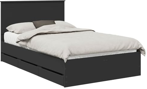 vidaXL Sängram med låda med huvudgavel Svart 120 x 200 cm Ingenjörsträ, Modern sovrum, rektangulär sängram med förvaring, stilren design, slattad botten, praktisk inredning