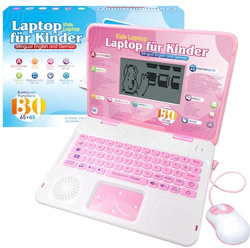 Happiegg Kinder Laptop - Bilingualer Lerncomputer (DE/EN) mit 9,7x5,2cm Bildschirm für Mathe, Alphabet, Musik & Spiele