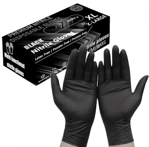 TAFALSPING Guanti in nitrile nero, guanti da cucina in gomma, adatti per cucina, parrucchieri e studi di tatuaggi (confezione da 20 pezzi, nero, L))
