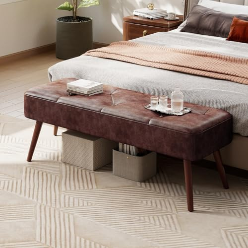 Ckaff Sitzbank Flur Schlafzimmerbank 113.5cm, Esszimmerbank, Bettbank Flurbank, Fußbank, Polsterbank, Schminkbank Schuhbank mit Holzbeinen aus PU für Schlafzimmer Wohnzimmer Flur, Dunkelbraun