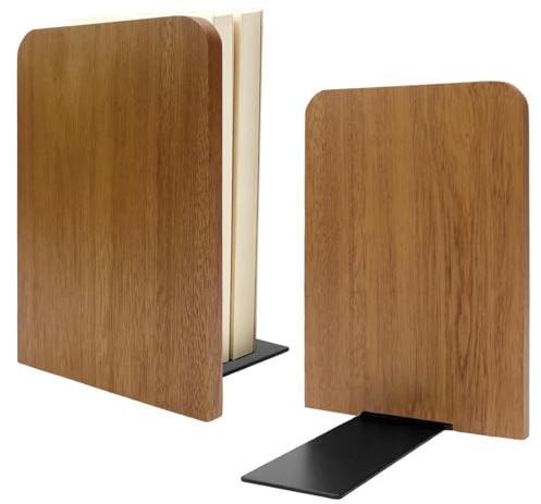 LERANXIN 2 Stück Buchstütze Holz, Bücherhalter aus Ebenholz, L-Förmige Bücherstütze 17 × 12 × 11,2 cm, Braun Buchhalter Regal mit Anti-Rutsch-Pads, für Schule, Büro und Zuhause