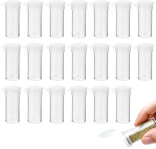 20 Pezzi Mini Saliera e Pepiera con Coperchio, Porta Sale da Viaggio 6g/10ml, Piccoli Contenitori per Spezie in Plastica Trasparente per Campeggio, Picnic, Barbecue e Pranzo Fuori Casa