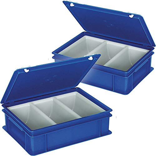 BRB 2x Euro-Besteckkoffer mit 3-Mulden-Einsatz, LxBxH 400x300x130 mm (blau)