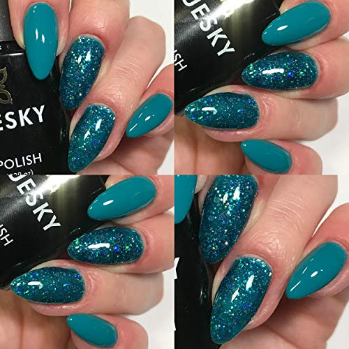 Bluesky Combo Set - Dark Teal & Teal Diamond Glitter - QXG77 & BLZ10 - UV/LED Soak Off Gel Nail Polish 10ml + 2 Diva World ® Shine Wipes for FREE