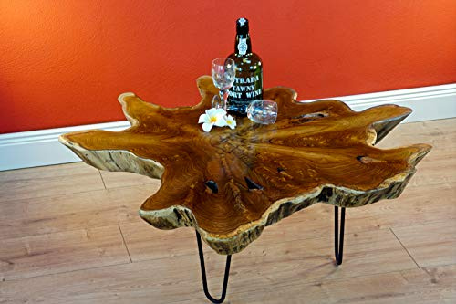 Kinaree Teak Couchtisch LUHU - ca. 45x50-65x50-65cm Tischplatte aus massiver Wurzelholz Baumscheibe im rustikalen Landhausstil, geeignet für Wohnzimmer, Wintergarten oder als Kaffeetisch