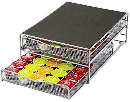 Coffee Machine Stand with 72 Capsule Pod Holder | 2 Tier Tea Machine Storage Drawer for Nespresso & Dolce Gusto Capsules