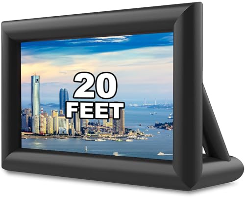GYUEM 20 feet Inflatable Portable Projector Movie Screen - Huge Air-Blown Cinema Projection Screen Package with Rope, Blower,Tent Stakes - Front & Rear Projection,for Outdoor Party Backyard Pool Fun