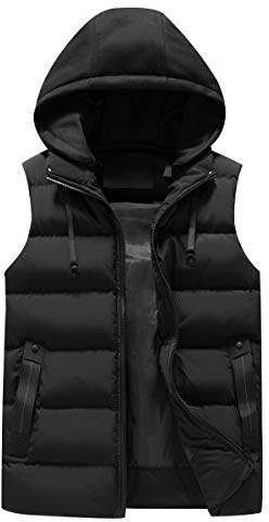 Chaleco Plumas Con Capucha Hombre Acolchado Invierno Caballero Gilet Plumon Guateado Abrigo Sin Mangas Talla Grande Negro M