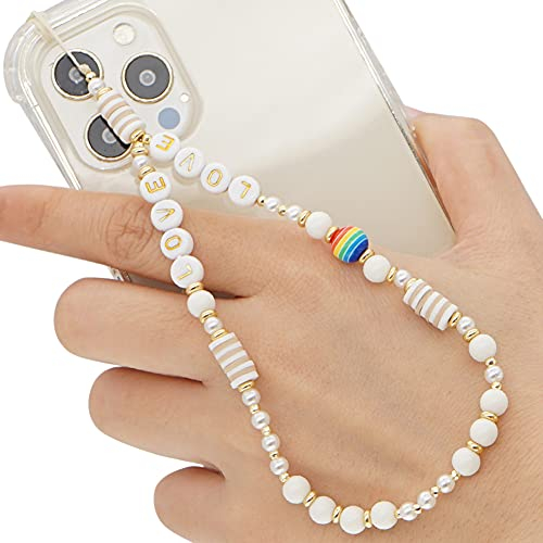 Herbests Handykette Perlen Handyanhänger, Böhmische Bunte Perlen Telefon Kette Strap Acryl Lächeln Stern Perlen Handy Lanyard Telefon Anhänger Universale Lanyard Handy Schmuck Hängen Chian für Frauen