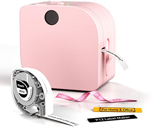 Phomemo P12 Étiqueteuse, Bluetooth Etiqueteuse Autocollantes pour la Maison, l'école, Le Bureau, Label Maker sans Fil pour étiquettes adhésives, étiquettes pour vêtements, Ruban de Satin