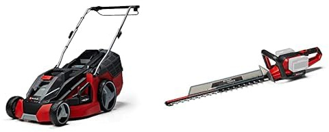 Einhell Tondeuse à gazon sans fil sur batterie GE-CM 43 Li M KIT Power X-Change (Largeur de coupe 43 cm, Surface conseillée 500 m²) Version Starter Kit (2 x 4,0Ah + 2 Chargeurs) + Coupe Bordure 36V