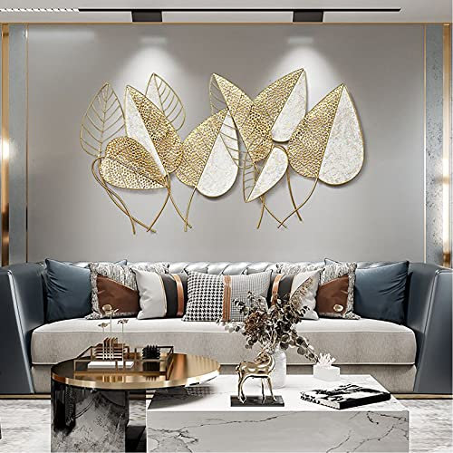 Decorazione murale in metallo di alta qualità, foglie di metallo 3D, scultura a muro, immagine in metallo, rilievo a muro, for studio, soggiorno, camera da letto, opere d'arte, hotel, 112 x 65 cm