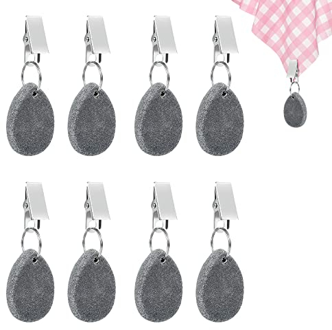 8 Stück Tischdeckenbeschwerer für Draußen Naturstein mit Klammer Naturstein Tischdecken Beschwerer Draußen Tischdecke Gewichte Tischdeckenklammern für Familie Party Camping Hochzeit Garten Picknick