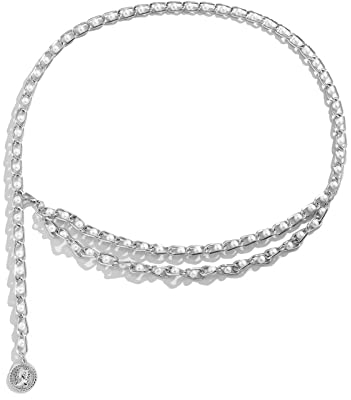 Stfery Bauchkette Vintage, Taillenkette Damen Perlen Alloy Hohle Quaste Silber Körperkette 115CM Body Chain