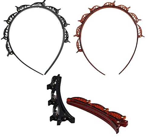 Paquete de 2 Pinzas para el Pelo - Doble Capa, Pinzas para el Pelo con Flequillo, Diademas Trenzadas, Accesorios de Estilo para Mujeres y Niñas