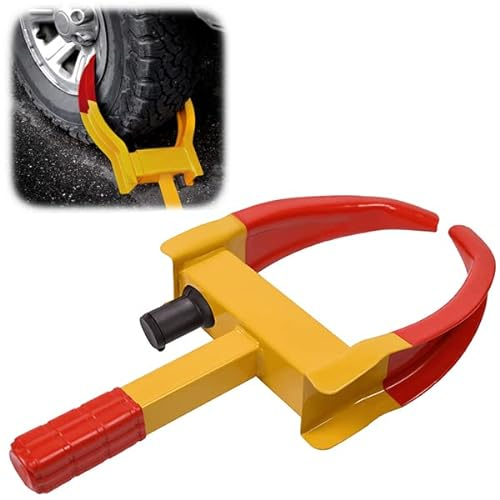YUENFONG Wegfahrsperre Universal Radkralle Reifenkralle, Diebstahlsicherung Parkkralle mit 2 Schlüsseln, für Auto, Anhänger, Motorräder(Rot und Gelb)