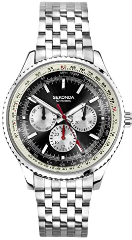 Sekonda Maverick Men’s 43mm Quartz Watch in Black with Analogue Display, and Stainless Steel Bracelet 30037