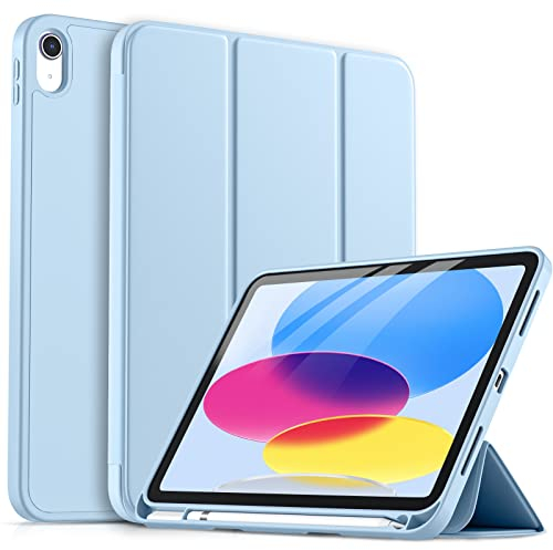 drivego Hülle für iPad 11 Generation A16 2025/10 Generation 2022/ (11/10.9 Zoll) mit Stifthalter, Trifold Ständer, Auto Ruhen/Wecken, Flexible TPU Cover Hülle für iPad 10. Gen/11. Gen, Himmelblau