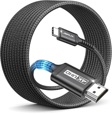 JSAUX USB C auf HDMI Kabel 4M, USB Typ C zu HDMI 4K@60Hz (kompatibel mit 4K@30Hz) UHD Kabel für Thunderbolt 3, iPhone 17/16 Pro/15, MacBook Pro, iPad Pro, Galaxy S25/S24/S10, Surface Book-Schwarz