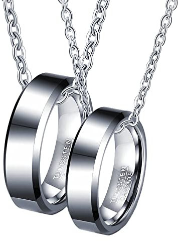 BCughia Partnerketten mit Ring, Partner Halsketten Silber Halskette Gravieren 6 mm Silberring mit Abgeschrägter Kante Necklace für Paar