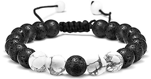TINGN Lavastein Herren Armband, 8mm Männer Tigerauge Lavastein Armband Stressabbau Yoga Perlen Verstellbares Armband Angst Verstellbare Herren Armband Geschenke für Männer Frauen