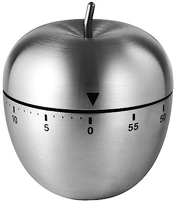 Küchenwecker mechanisch aus Edelstahl, Küchentimer in Apfelform, drehbarer Kurzzeitwecker 60 Min. Kurzzeitmesser ohne Batterien, lauter Alarm lustige Eieruhr für Kochen & Backen