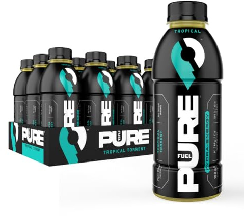 Pure Fuel Healthy Energy Drinks Tropical Torrent - Sports Drinks - Plant Based - 180mg Natural Caffeine - 12pk x 16.9 fl oz