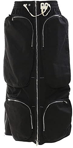 Reversibler, mittellanger Heavy-Industrie-Reißverschluss mit Taschen und Werkzeugrock, Rock mit Röhrenoberteil Caprihose Damen 56 (Black, XXL)