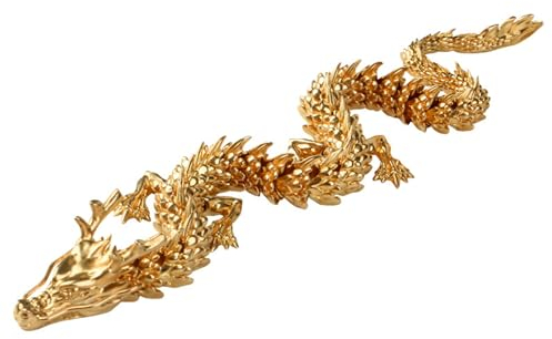 Altsuceser Estatua y esculturas de dragón chino dorado feng Shui con articulaciones móviles, figuras coleccionables de dragón del zodiaco chino, adorno de decoración de mesa, dragón de buena suerte