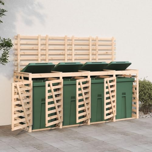 Festnight Mülltonnenbox für 4 Tonnen Holz Mülltonnenverkleidung Holz 4er Mülltonnenbox Mülltonnenschrank Müllbox Draußen Müllcontainer Müllbox Gartenbox Abfalltonnenschrank Massivholz Kiefer