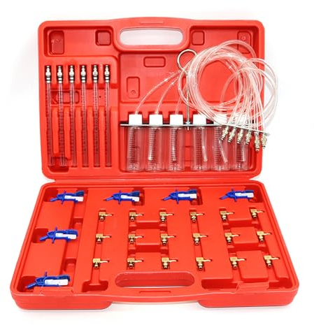 QUNNIE Testeur de rail commun diesel de débit de retour 6 cylindres avec adaptateur de test d'injecteur et 24 adaptateurs