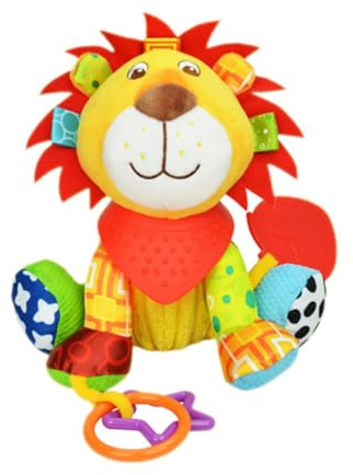 Jinchelle Baby Plüsch Tier Spielzeug, Hängespielzeug mit Silikon Beißring, sensorisches Lernspielzeug für 0-36Monate Neugeborene Jungen und Mädchen (Löwe)