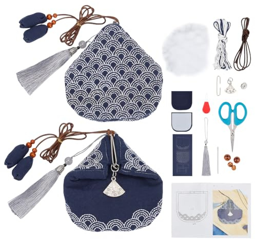 FREEBLOSS DIY Sashiko Kit Sashiko Münzgeldbeutel Set Handnähset mit vollständigem Sashiko Zubehör Japanischer Kreuzstich Kit Stickerei Anfänger Set für Erwachsene