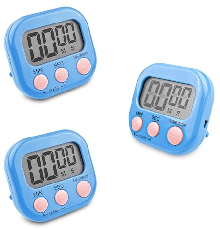 Fousenuk 3 Stück Eieruhr Blau, Timer Digital, Küchentimer Küche, mit LCD | Kurzzeitwecker Magnetisch, Stoppuhr mit Einklappbarer Ständer, Timer, für Kochen Backen Sport Studieren