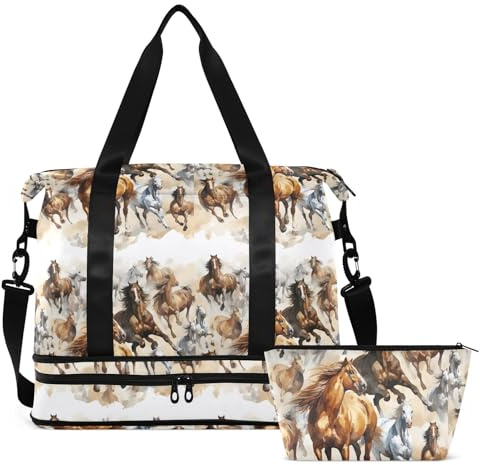 CHSIN Running Horses Gym Bag for Women & Men,Duffel Bag with Shoe Pocket,Weekender Overnight Bag with Trolley Sleeve for Travel 21217604
