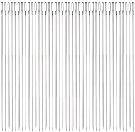 QUARKZMAN Agujas de Coser de Ojo Grande de Cuero Bordado 5.91In 40 | Aguja Larga Recta Fácil de Enhebrar Acero Inoxidable para Zurcir