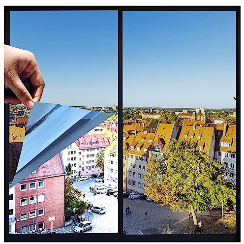 HJXGQJM Spiegelfolie Fenster Sichtschutz, 99% UV-Schutz Sonnenschutzfolie, Verspiegelte Wärmeschutzfolie, Wärmeisolierung Reflektierende Dachfenster Folie, Blau, 90 X 200 cm(110x800cm)