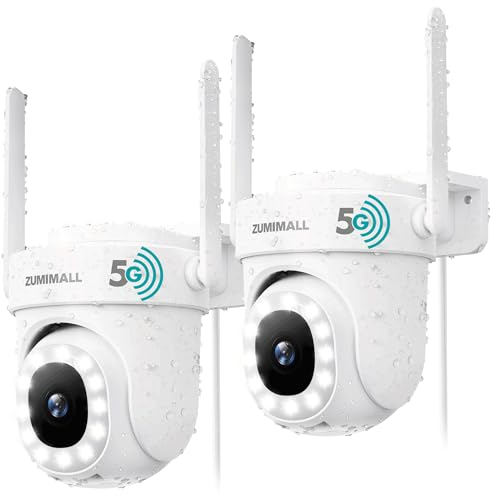 ZUMIMALL 5MP Überwachungskamera Aussen 5G/2,4GHz WLAN Kamera Überwachung aussen Kabelgebunden, 355°/90° PTZ, 24/7 Aufnahme,Nachtsicht in Farbe,Cloud-Speicher,KI-Erkennung(2PCS)