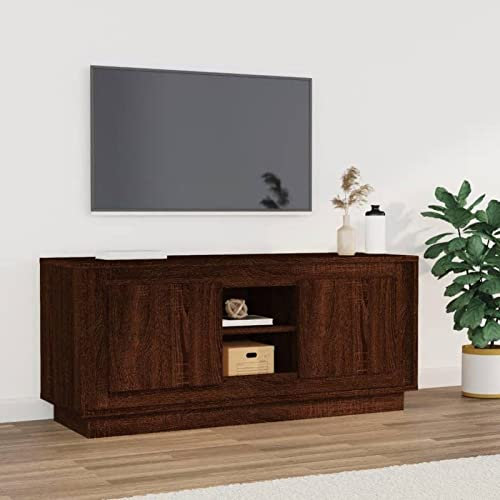 ShCuShan TV-Schrank Braun Eichen-Optik 102x35x45 cm Holzwerkstoff Retro Tv Schrank Fernsehschrank Ecke - 819867
