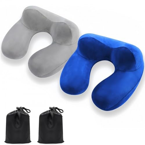 Azonelife 2 Set Nackenkissen mit Ｗeichem Memory Foam, Ergonomisch Gestaltetes Reisekissen, Tragbare Travel Pillow Neck, Nackenkissen Aufblasbar in kleinerer für Flugzeuge, Züge, Autos und Büros