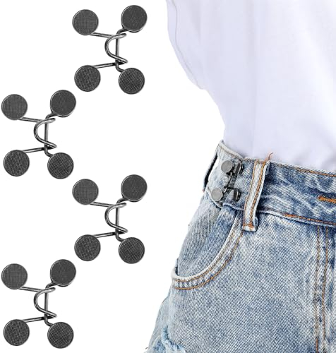 Andibro Hosen Enger Machen Clip, 4 Set Hosen Verkleinern Clip Verstellbare Nagelfreie Taillenschnallen Jean Knopfnadeln Abnehmbaren Taillenknöpfen Jeans Taillenstraffer Hosenknopf Zum Enger Machen