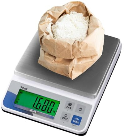 Polit Digital Kitchen Scale KT-66 30lb/13kg｜0.05oz/1g Precision Food Scale with LCD Display｜Battery or Plug-in｜Stainless Steel Top｜Grams, Ounces, Pounds｜5 Units for Baking, Farming & Shipping Scale