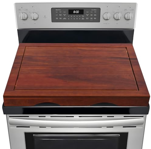 Acacia Wood Stove Top Cover - Electric & Gas Stove - 30L x 22W x 2.5Th Raised Cutting Board with Adjustable Legs & Juice Grooves