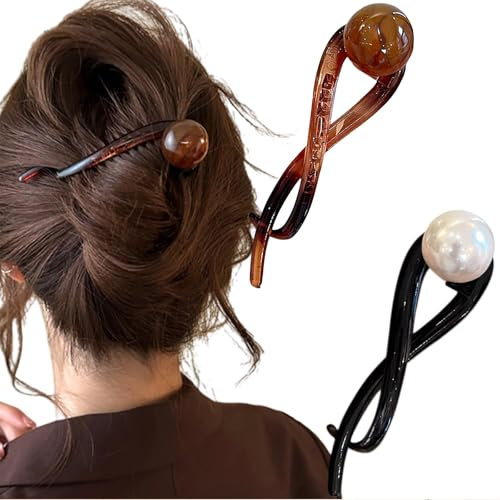 Kinretixia 2 Stück elegante französische Haarnadeln mit Perlen, Bananenspange, Haarspangen, Haarspangen für Frauen, französische Haarnadeln, Bananenspange Haarschmuck