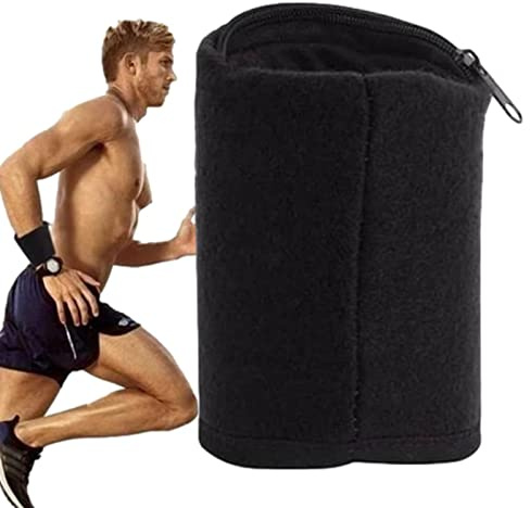 Jlobnyiun Damen-Handgelenktasche mit Reißverschluss, Trainingstasche, Handgelenktasche für Fitnessstudio, Schweißband, Tasche für Laufen, Radfahren, Aufbewahrung, Schwarz , Consulte la descripción