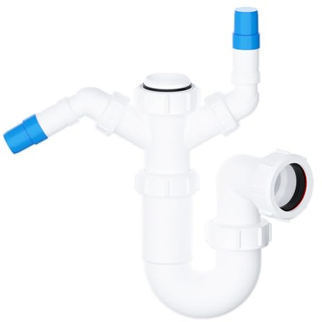SPARES2GO 40 mm Siphon mit Doppeldüse für Waschmaschine und Geschirrspüler, 75 mm Wasserablass-Set