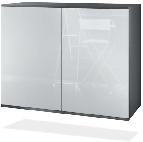 Vladon Kommode Skadu V3, Moderner Küchenschrank mit 2 großen Türen Anthrazit matt/Weiß Hochglanz (92,5 x 73.5 x 35)