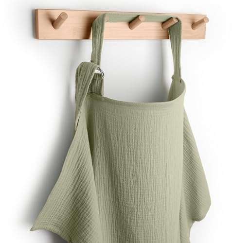 Comfy Cubs Muslin Nursing Cover, Pack of 1, 100% Muslin Cotton Breastfeeding Cover Up - Soft & Breathable Baby Nursing Scarf with Adjustable Neck Strap - Portable Essential for Newborn - Sage